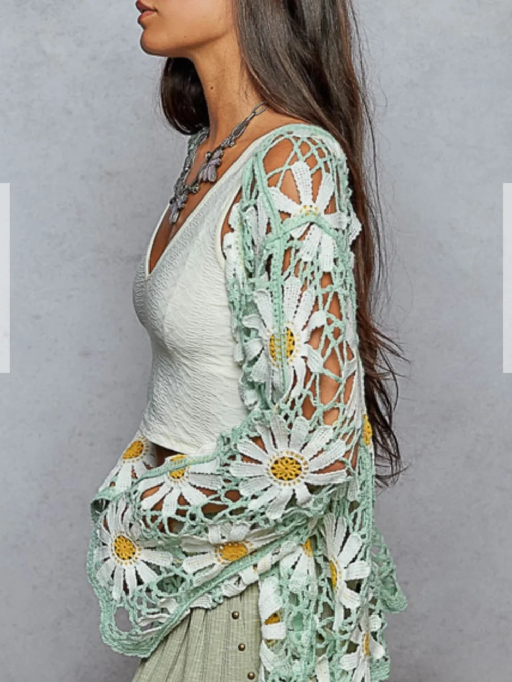 POL Mint Green Crochet Daisy Cardigan - Picture 3 of 5